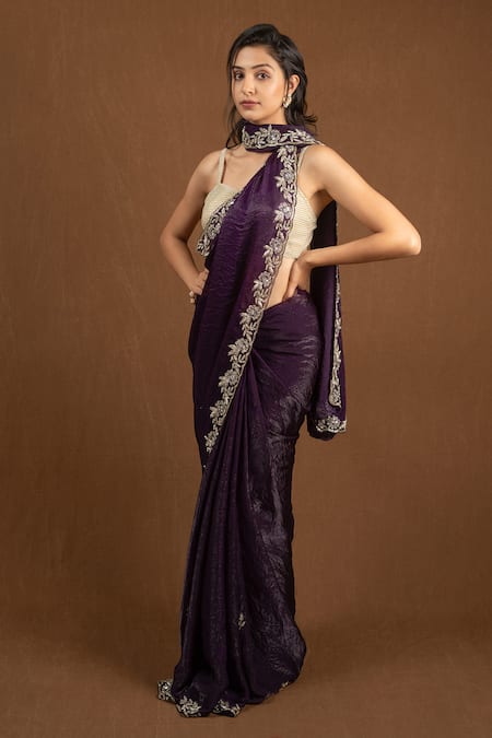 Devissha Floral Cutdana Embroidered Purple Saree 