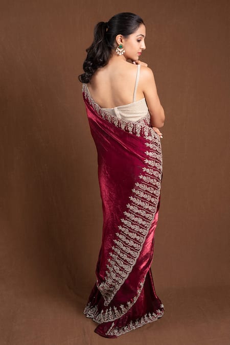 Devissha Maroon Floral Embroidered Saree 