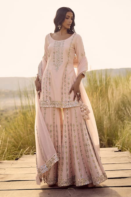 Labelmayaa Mirror Embroidered Kurta Sharara Set 
