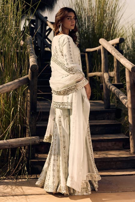 Labelmayaa Chanderi Mirror Embroidered Kurta Sharara Set 