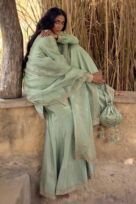 Labelmayaa Zardozi Embroidered Kurta & Sharara Set 