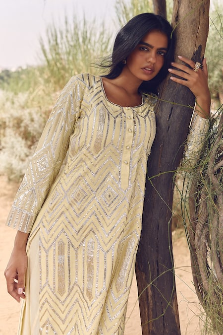 Labelmayaa Gota Embroidered Yellow Kurta Pant Set 