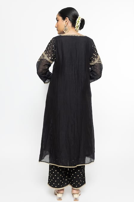 Shop Sinjhar Black Chanderi, , Satin, Kota Doria Bloom Hand Kurta Set at Aza Fashions Shop_Sinjhar_Black Chanderi, , Satin, Kota Doria Bloom Hand Kurta Set _at_Aza_Fashions
