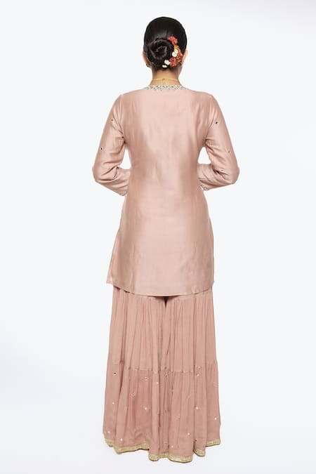 Shop Sinjhar Pink Chanderi, Crepe, Silk Organza Embroidery, Mirrors, Zari Kurta Sharara Set at Aza Fashions Shop_Sinjhar_Pink Chanderi, Crepe, Silk Organza Embroidery, Mirrors, Zari Kurta Sharara Set _at_Aza_Fashions