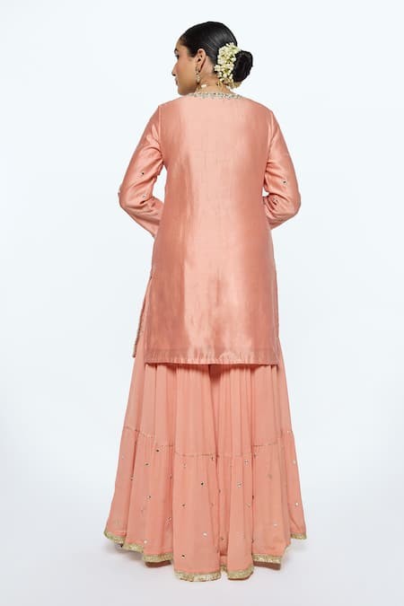Sinjhar Mirror Embroidered Salmon Pink Kurta Sharara Set 