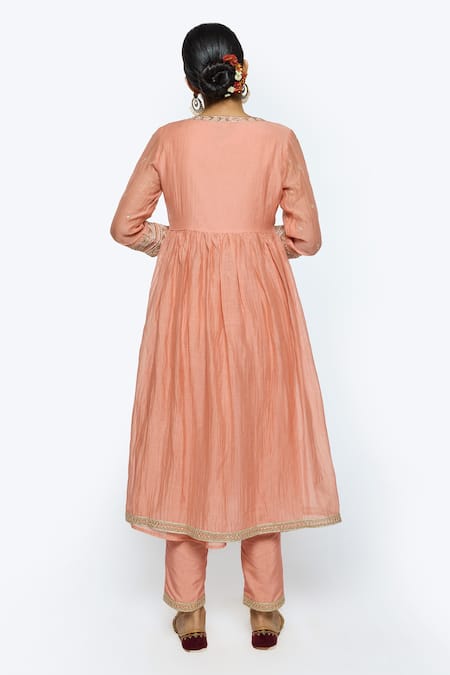 Shop Sinjhar Pink Silk Organza, , Silk, Chanderi, Satin Hand Angarkha Kurta Set at Aza Fashions Shop_Sinjhar_Pink Silk Organza, , Silk, Chanderi, Satin Hand Angarkha Kurta Set _at_Aza_Fashions