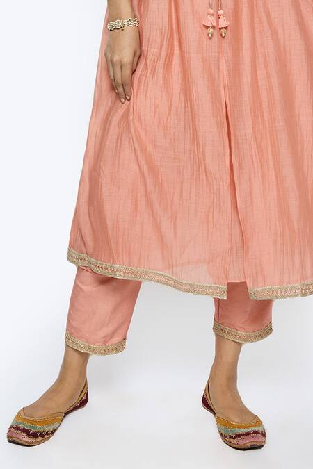 Sinjhar Pink Silk Organza, , Silk, Chanderi, Satin Hand Angarkha Kurta Set Online at Aza Fashions Sinjhar_Pink Silk Organza, , Silk, Chanderi, Satin Hand Angarkha Kurta Set _Online_at_Aza_Fashions