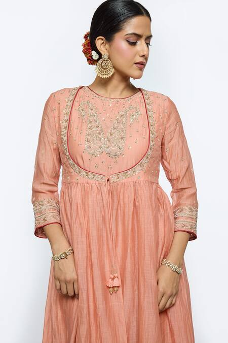 Shop Sinjhar Pink Silk Organza, , Silk, Chanderi, Satin Hand Angarkha Kurta Set Online at Aza Fashions Shop_Sinjhar_Pink Silk Organza, , Silk, Chanderi, Satin Hand Angarkha Kurta Set _Online_at_Aza_Fashions