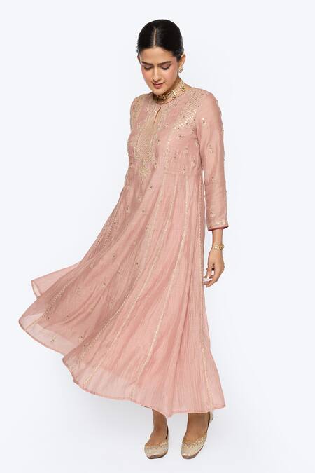 Buy Sinjhar Pink Chanderi, Organza, Cotton, Embroidery Keyhole Hand Anarkali Set Online at Aza Fashions Buy_Sinjhar_Pink Chanderi, Organza, Cotton, Embroidery Keyhole Hand Anarkali Set _Online_at_Aza_Fashions