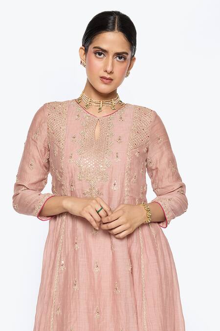 Sinjhar Pink Chanderi, Organza, Cotton, Embroidery Keyhole Hand Anarkali Set at Aza Fashions Sinjhar_Pink Chanderi, Organza, Cotton, Embroidery Keyhole Hand Anarkali Set _at_Aza_Fashions