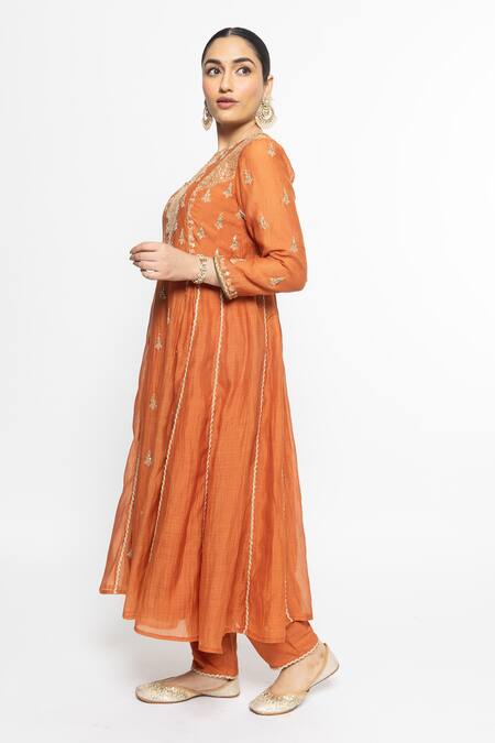 Buy Sinjhar Orange Chanderi, Organza, Cotton, Embroidery Rust Hand Anarkali Set Online at Aza Fashions Buy_Sinjhar_Orange Chanderi, Organza, Cotton, Embroidery Rust Hand Anarkali Set _Online_at_Aza_Fashions