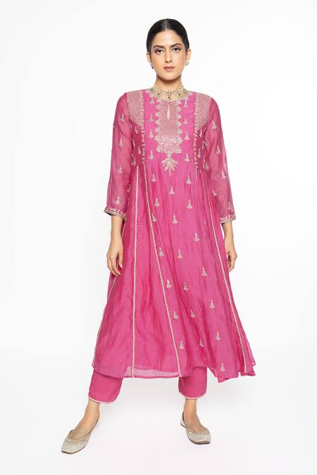 Sinjhar Pink Chanderi, Organza, Cotton, Embroidery, Sequins Hand Anarkali Set Online at Aza Fashions Sinjhar_Pink Chanderi, Organza, Cotton, Embroidery, Sequins Hand Anarkali Set _Online_at_Aza_Fashions