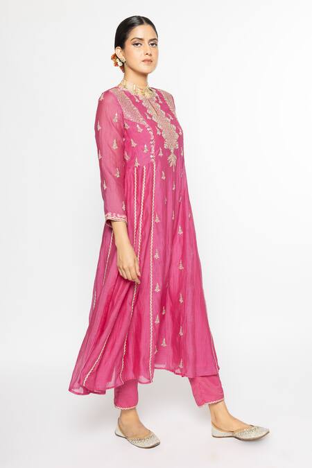 Buy Sinjhar Pink Chanderi, Organza, Cotton, Embroidery, Sequins Hand Anarkali Set Online at Aza Fashions Buy_Sinjhar_Pink Chanderi, Organza, Cotton, Embroidery, Sequins Hand Anarkali Set _Online_at_Aza_Fashions