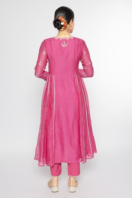 Shop Sinjhar Pink Chanderi, Organza, Cotton, Embroidery, Sequins Hand Anarkali Set at Aza Fashions Shop_Sinjhar_Pink Chanderi, Organza, Cotton, Embroidery, Sequins Hand Anarkali Set _at_Aza_Fashions
