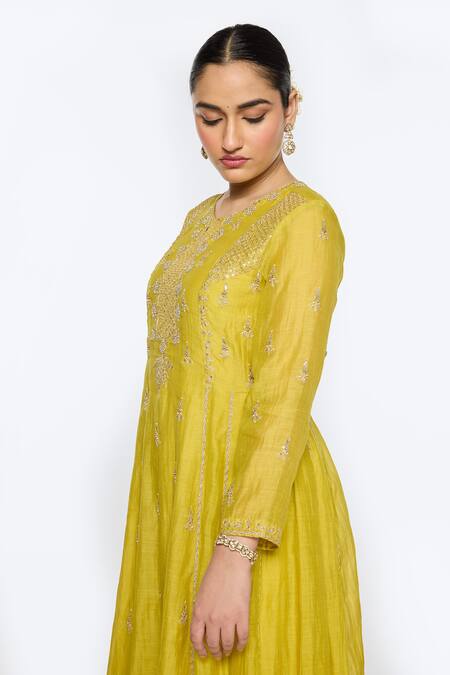 Sinjhar Yellow Chanderi, Organza, Cotton, Embroidery, Hand Anarkali Set Online at Aza Fashions Sinjhar_Yellow Chanderi, Organza, Cotton, Embroidery, Hand Anarkali Set _Online_at_Aza_Fashions