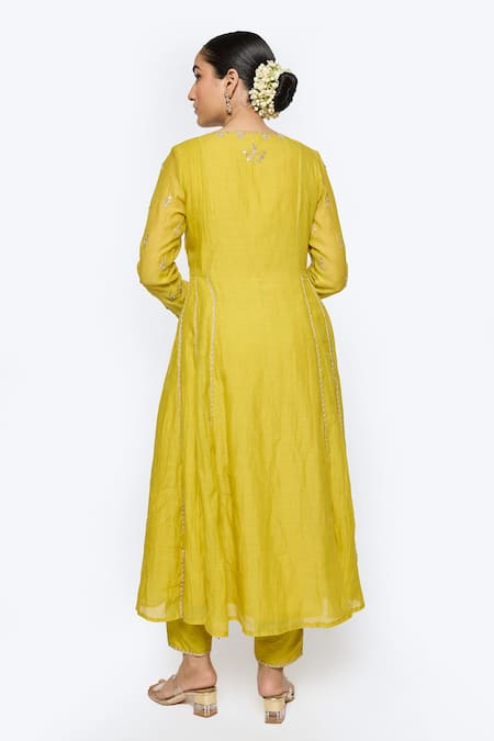 Shop Sinjhar Yellow Chanderi, Organza, Cotton, Embroidery, Hand Anarkali Set at Aza Fashions Shop_Sinjhar_Yellow Chanderi, Organza, Cotton, Embroidery, Hand Anarkali Set _at_Aza_Fashions