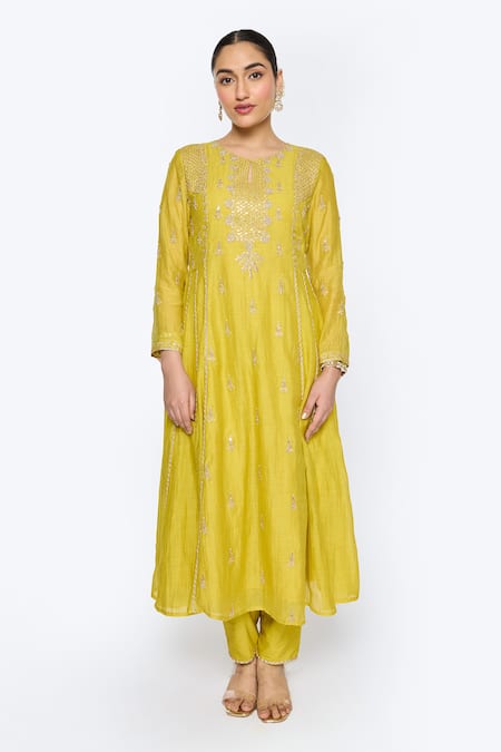 Shop Sinjhar Yellow Chanderi, Organza, Cotton, Embroidery, Hand Anarkali Set Online at Aza Fashions Shop_Sinjhar_Yellow Chanderi, Organza, Cotton, Embroidery, Hand Anarkali Set _Online_at_Aza_Fashions