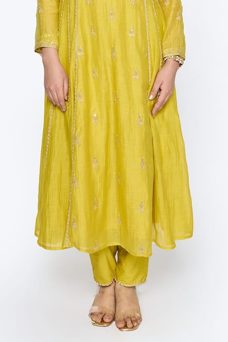 Sinjhar Yellow Chanderi, Organza, Cotton, Embroidery, Hand Anarkali Set at Aza Fashions Sinjhar_Yellow Chanderi, Organza, Cotton, Embroidery, Hand Anarkali Set _at_Aza_Fashions
