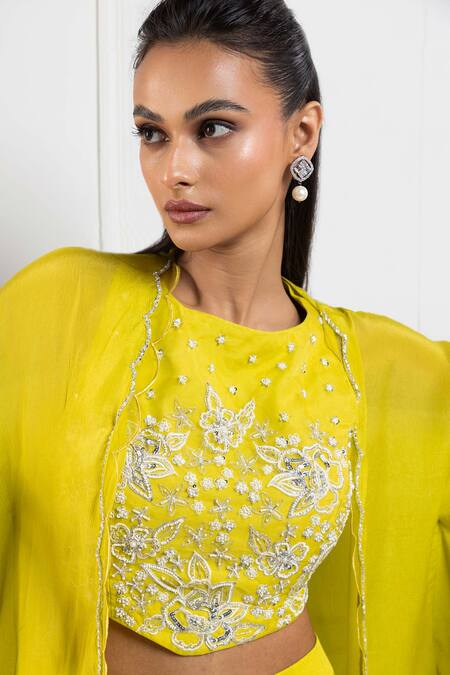 Buy Smriti By Anju Agarwal Green Chiffon Beads, Sequins Round Neck Embroidered Cape And Palazzo Set Online at Aza Fashions Buy_Smriti By Anju Agarwal_Green Chiffon Beads, Sequins Round Neck Embroidered Cape And Palazzo Set _Online_at_Aza_Fashions