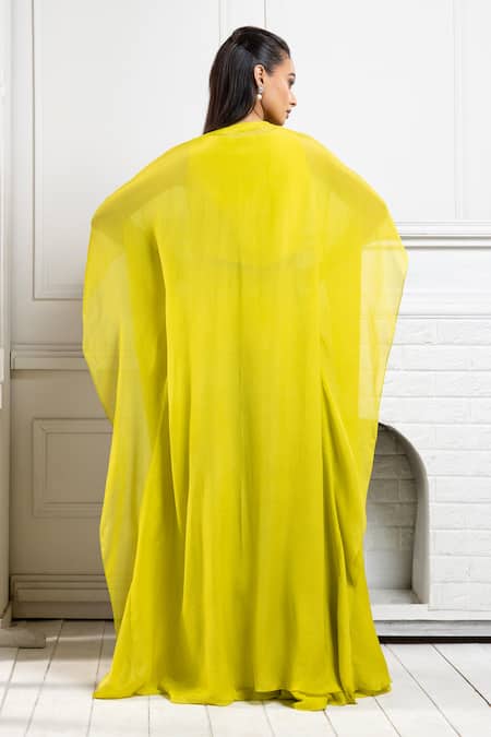 Shop Smriti By Anju Agarwal Green Chiffon Beads, Sequins Round Neck Embroidered Cape And Palazzo Set at Aza Fashions Shop_Smriti By Anju Agarwal_Green Chiffon Beads, Sequins Round Neck Embroidered Cape And Palazzo Set _at_Aza_Fashions