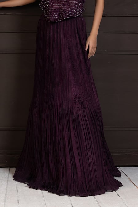 Smriti By Anju Agarwal Purple Silk, Chiffon Beads, Cut Work, Embellished Blouse And Pleated Lehenga Online at Aza Fashions Smriti By Anju Agarwal_Purple Silk, Chiffon Beads, Cut Work, Embellished Blouse And Pleated Lehenga _Online_at_Aza_Fashions