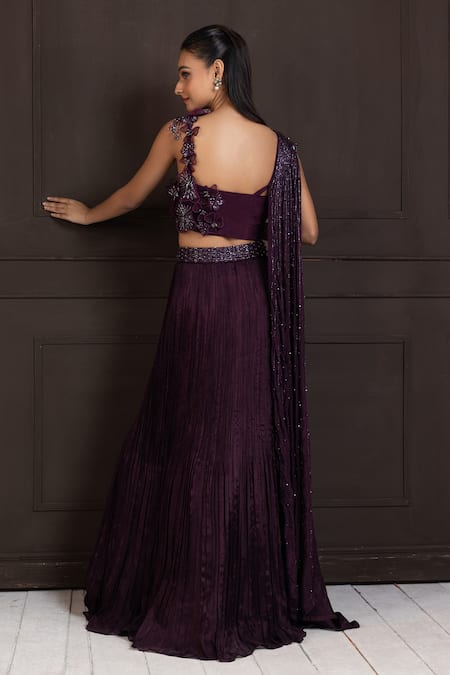 Smriti By Anju Agarwal Embellished Asymmetric Blouse & Pleated Lehenga 