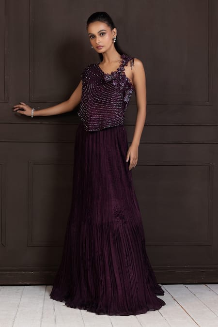 Buy Smriti By Anju Agarwal Purple Silk, Chiffon Beads, Cut Work, Embellished Blouse And Pleated Lehenga Online at Aza Fashions Buy_Smriti By Anju Agarwal_Purple Silk, Chiffon Beads, Cut Work, Embellished Blouse And Pleated Lehenga _Online_at_Aza_Fashions