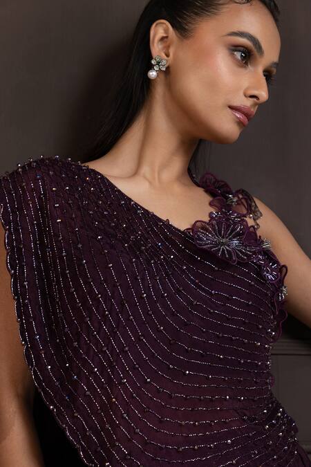 Shop Smriti By Anju Agarwal Purple Silk, Chiffon Beads, Cut Work, Embellished Blouse And Pleated Lehenga Online at Aza Fashions Shop_Smriti By Anju Agarwal_Purple Silk, Chiffon Beads, Cut Work, Embellished Blouse And Pleated Lehenga _Online_at_Aza_Fashions