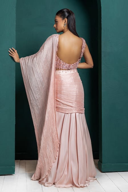 Smriti By Anju Agarwal Pleated Pre-Draped Skirt Saree & Embroidered Blouse 