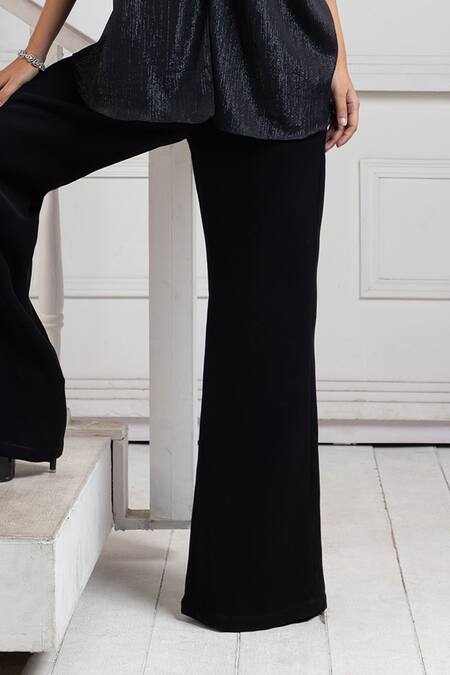 Smriti By Anju Agarwal Black Chiffon, Cotton Embroidery V-neck Floral Cutwork Top And Pant Set Online at Aza Fashions Smriti By Anju Agarwal_Black Chiffon, Cotton Embroidery V-neck Floral Cutwork Top And Pant Set _Online_at_Aza_Fashions