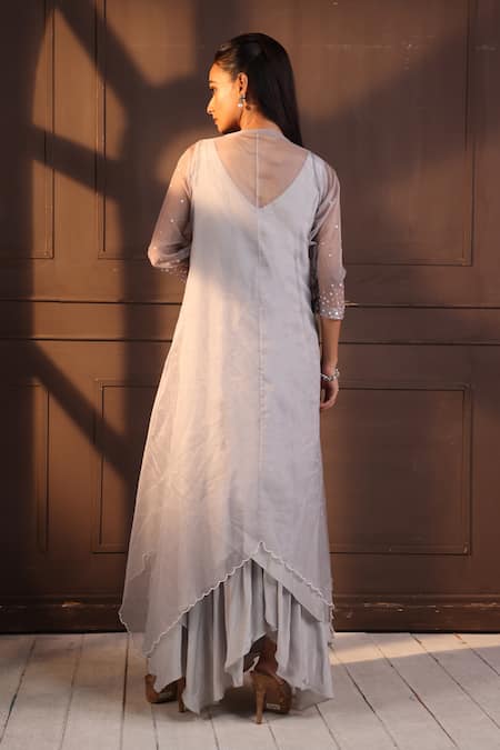 Smriti By Anju Agarwal Asymmetric Embroidered Jacket & Dress Set 