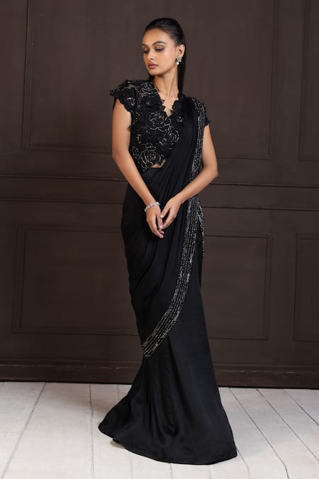 Smriti by Anju Agarwal Embellished Border Pre-Draped Saree With Blouse 