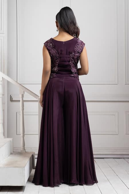 Smriti By Anju Agarwal Flared Jumpsuit With Bead Work Overlay 