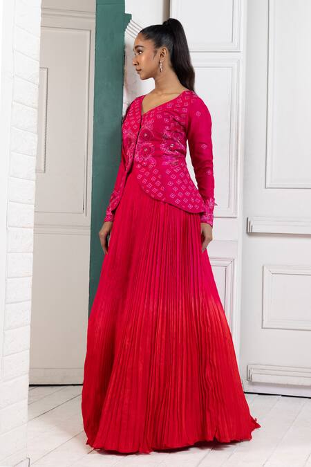 Smriti By Anju Agarwal Pink Silk, Chiffon Embroidery Asymmetric Floral Thread Jacket And Lehenga Online at Aza Fashions Smriti By Anju Agarwal_Pink Silk, Chiffon Embroidery Asymmetric Floral Thread Jacket And Lehenga _Online_at_Aza_Fashions