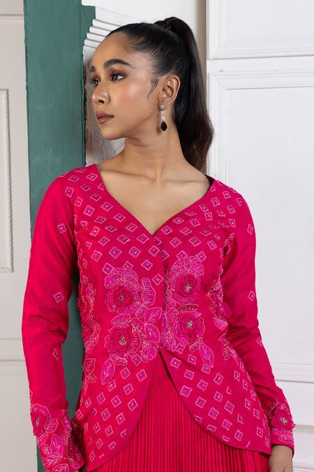 Buy Smriti By Anju Agarwal Pink Silk, Chiffon Embroidery Asymmetric Floral Thread Jacket And Lehenga Online at Aza Fashions Buy_Smriti By Anju Agarwal_Pink Silk, Chiffon Embroidery Asymmetric Floral Thread Jacket And Lehenga _Online_at_Aza_Fashions