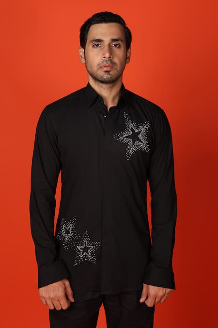 Noonoo Cutdana Star Embroidered Black Shirt 