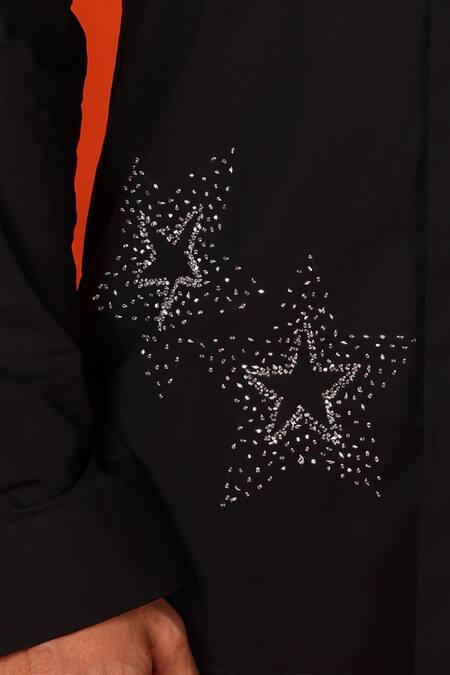 Noonoo Black Cotton Cut Work Cutdana Star Embroidered Shirt Online at Aza Fashions Noonoo_Black Cotton Cut Work Cutdana Star Embroidered Shirt _Online_at_Aza_Fashions