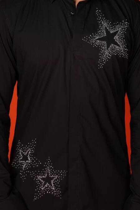 Buy Noonoo Black Cotton Cut Work Cutdana Star Embroidered Shirt Online at Aza Fashions Buy_Noonoo_Black Cotton Cut Work Cutdana Star Embroidered Shirt _Online_at_Aza_Fashions