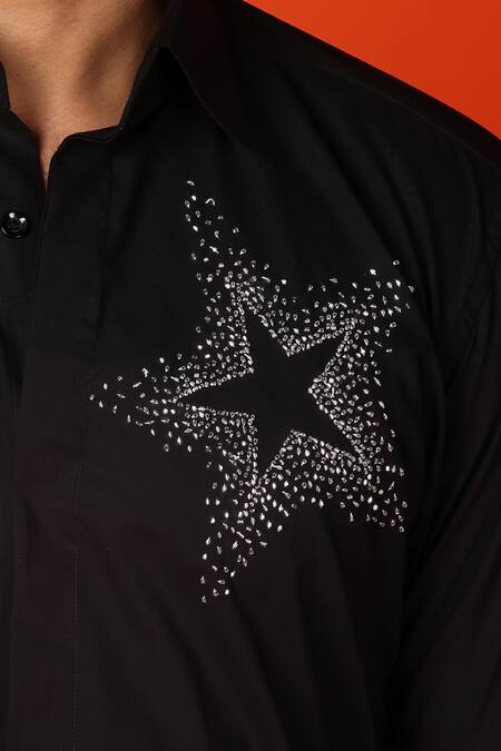 Shop Noonoo Black Cotton Cut Work Cutdana Star Embroidered Shirt Online at Aza Fashions Shop_Noonoo_Black Cotton Cut Work Cutdana Star Embroidered Shirt _Online_at_Aza_Fashions