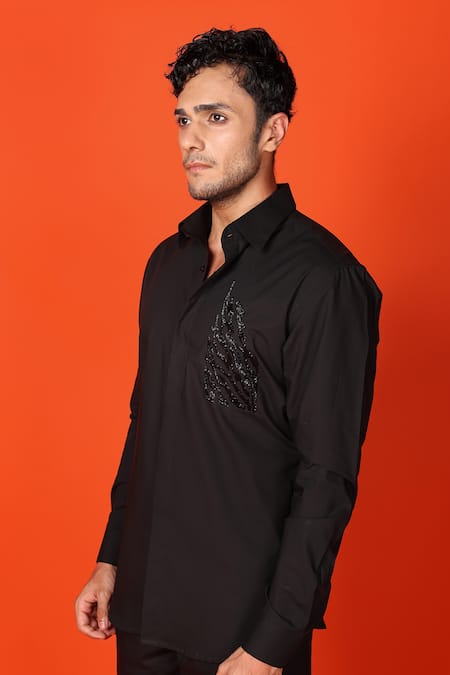 Noonoo Black Cutdana Embroidered Shirt 