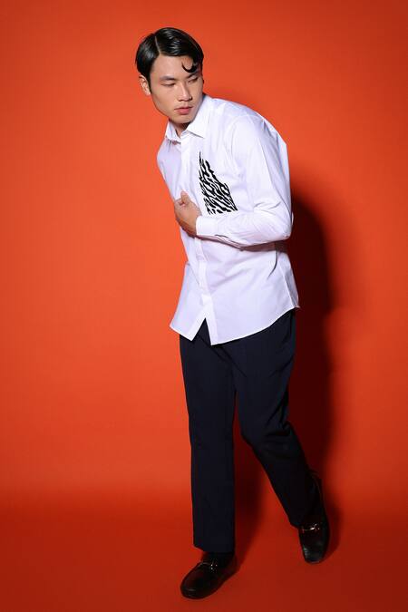 Noonoo_White Cotton Cut Work Cutdana Embroidered Shirt _at_Aza_Fashions