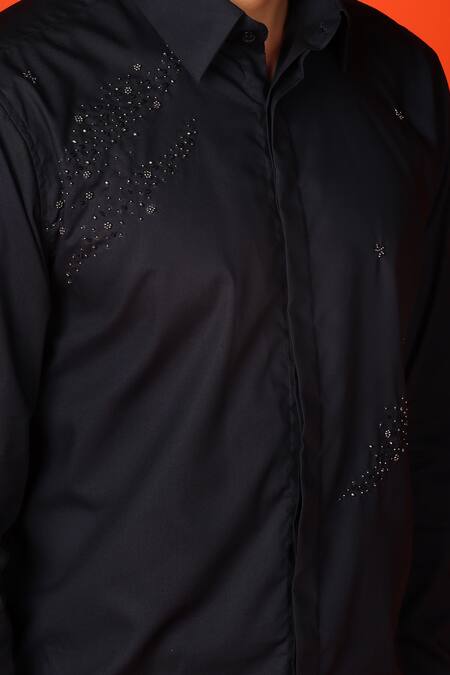 Buy_Noonoo_Blue Cotton Beads, Embroidery Navy Abstract Shirt _Online_at_Aza_Fashions