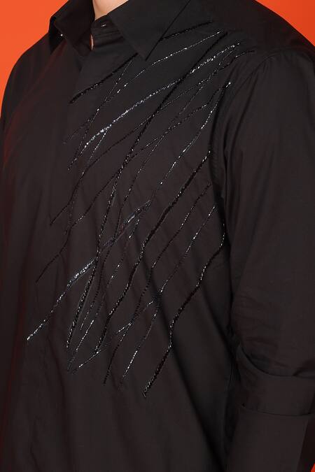 Shop_Noonoo_Black Cotton Cut Work Shooting Star Placement Embroidered Shirt _Online_at_Aza_Fashions