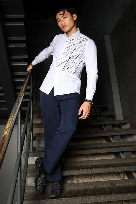 Noonoo White Gingham Cut Work, Embroidery Cutdana Shirt Online at Aza Fashions Noonoo_White Gingham Cut Work, Embroidery Cutdana Shirt _Online_at_Aza_Fashions