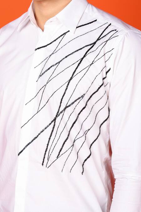 Buy Noonoo White Gingham Cut Work, Embroidery Cutdana Shirt Online at Aza Fashions Buy_Noonoo_White Gingham Cut Work, Embroidery Cutdana Shirt _Online_at_Aza_Fashions