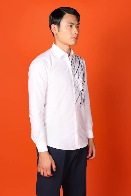 Shop Noonoo White Gingham Cut Work, Embroidery Cutdana Shirt Online at Aza Fashions Shop_Noonoo_White Gingham Cut Work, Embroidery Cutdana Shirt _Online_at_Aza_Fashions