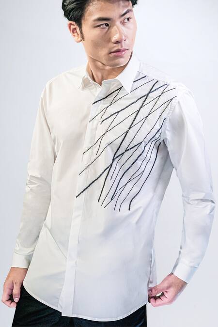 Noonoo White Gingham Cut Work, Embroidery Cutdana Shirt at Aza Fashions Noonoo_White Gingham Cut Work, Embroidery Cutdana Shirt _at_Aza_Fashions