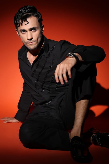 Noonoo Cutdana Embroidered Black Shirt 