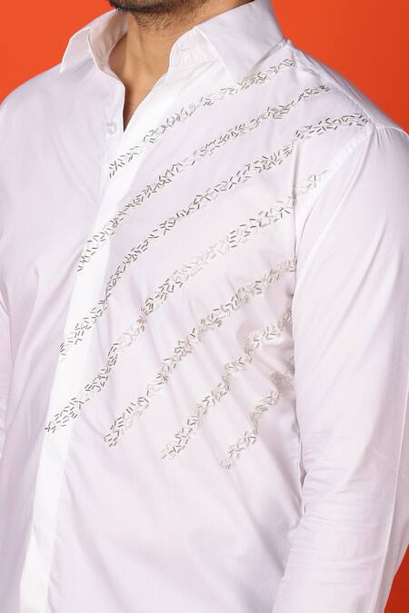 Noonoo White Cotton Cut Work Cutdana Embroidered Shirt Online at Aza Fashions Noonoo_White Cotton Cut Work Cutdana Embroidered Shirt _Online_at_Aza_Fashions