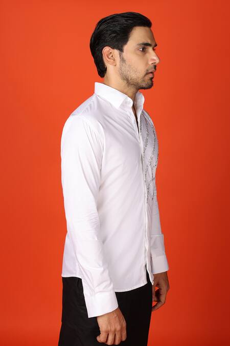 Buy Noonoo White Cotton Cut Work Cutdana Embroidered Shirt Online at Aza Fashions Buy_Noonoo_White Cotton Cut Work Cutdana Embroidered Shirt _Online_at_Aza_Fashions